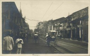 singapore, North Bridge Road, Shops, Rickshaw (1910s) RPPC Postcard