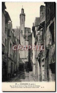 Old Postcard Chinon Rue du Grand Carroi and door & # 39entree the castle
