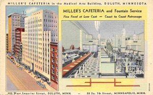 Millers Cafeteria Fountain Service Interior Duluth Minnesota linen postcard