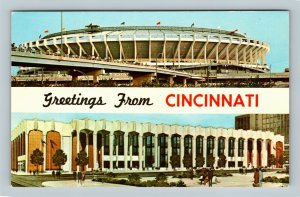 BANNER GREETINGS, Cincinnati OH, Riverfront Stadium Fans, Chrome Ohio Postcard  