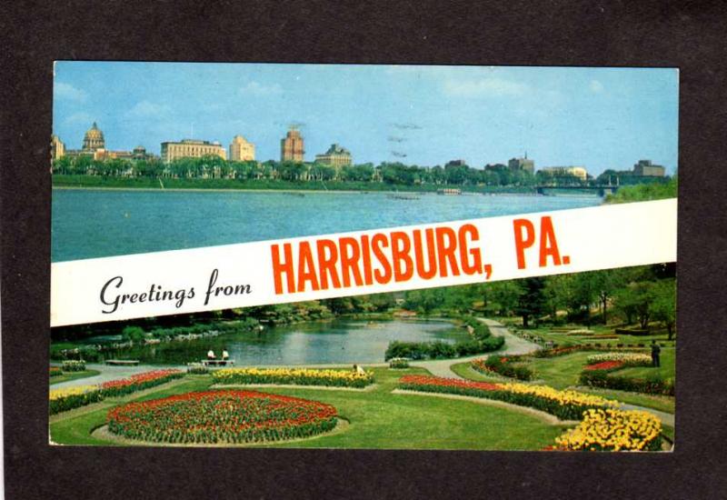 PA Greetings From Harrisburg Penn Pennsylvania Capital Gardens Postcard Striped