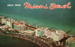 Vintage Postcard Air View Fabulous Hotels Buildings Along Miami Beach Florida FL