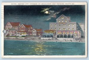 Old Orchard Beach Maine Postcard Hotel Empire Annexes Moonlight Night Scene 1928