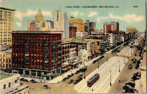 Canal Street New Orleans LA Loisianna Trolley Vintage Linen Postcard 1c Stamp PM 