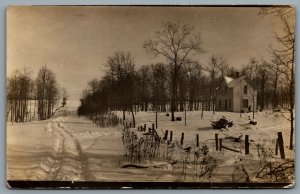 Postcard RPPC c1910s United States Winter Scene Farm House Sleigh Tracks