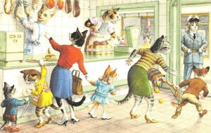 ALFRED MAINZER Dressed Cats #4978   BUTCHER SHOP~STORE  Policeman  Postcard