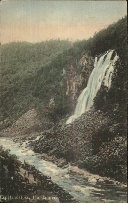 Hardanger Norge Norway Waterfalls 1914 Used Postcard MILITARY CAMP CANCEL