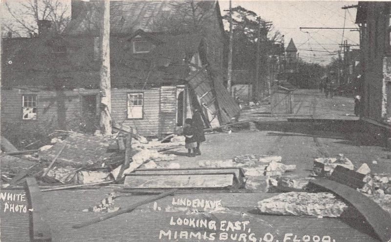 D55/ Miamisburg Ohio Postcard 1913 Flood Disaster Linden Ave Homes
