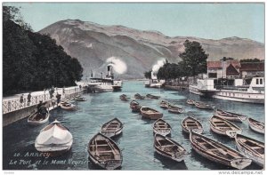 ANNECY, Haute Savoie, France, 1900-1910's; Le Port Et Le Mont Veyrier, Row Bo...