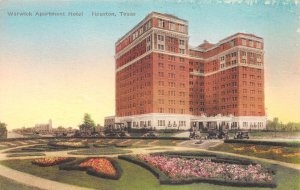 Houston Texas Warwick Apartments Hotel Hand Colored Lithograph Vintage PC U2159