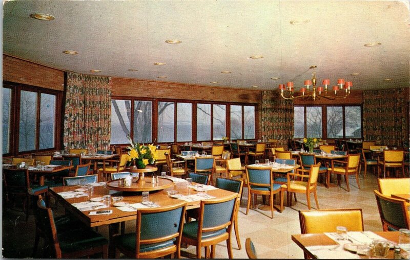 Aurora Inn New York NY Interior Dining Room Overlooking Cayuga Lake Postcard VTG