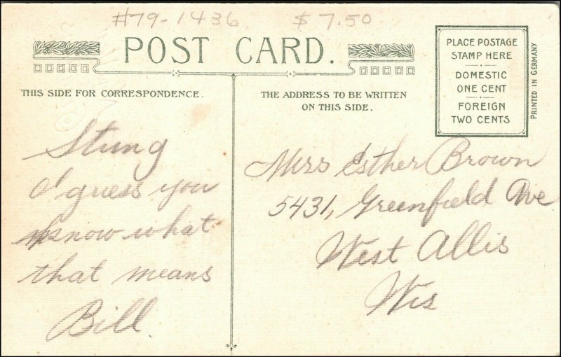 C.1910s Winsch Back. Silk Inset. Adorable Girl Watering Flowers. New Years. VTG