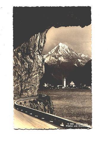 Real Photo, Road With Rock Overhang, Town, Axenstrasse, Switzerland