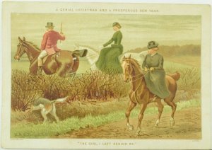 1880's Lovely Christmas Lady's Fox Hunting Victorian Trade Card P116