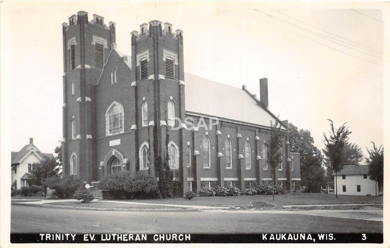 A55/ Kaukauna Wisconsin Wi Postcard Photo RPPC c50s Trinity Ev. Lutheran Church