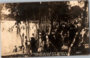 RPPC Bathing Crowds at Miller's Beach, Congamond Lakes MA Postcard T39