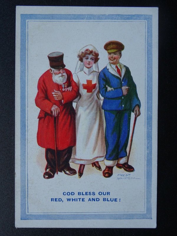 WW1 Convalescent Nursing GOD BLESS OUR RED WHITE BLUE Fred Spurgin 1916 Postcard