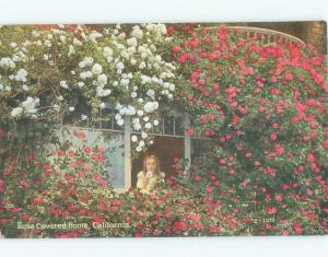 Unused Divided-Back HOME COVERED IN ROSE FLOWERS State Of California CA E8501