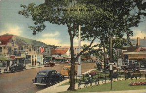 Onset Bay Massachusetts Cape Cod Square Classic Cars Linen Vintage Postcard