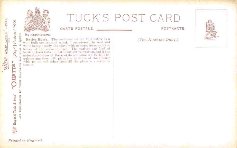 Fijian House Fiji 1910c Tuck postcard