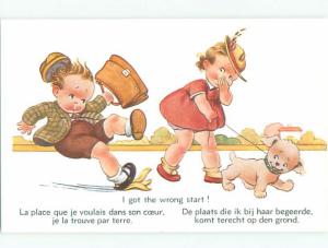 Unused Pre-1980 foreign CUTE FRENCH GIRL AND HER DOG SEE BOY SLIP k3338