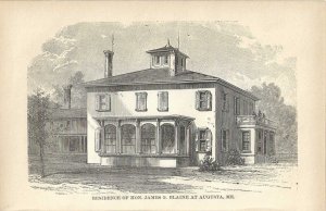 James Blaine's Home In Augusta Maine Original 1884 Print First Edition 5 x 7