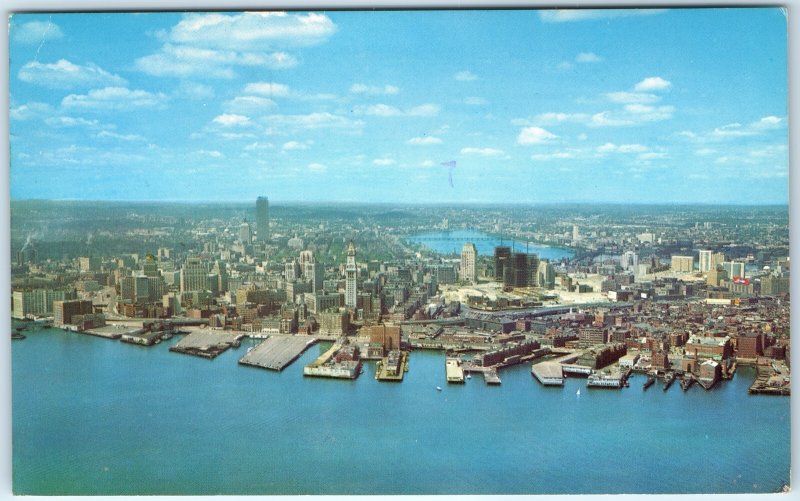 c1970s Boston, MA Waterfront Birds Eye Panorama Prudential Tower Expressway A305