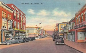 MT CARMEL, Pennsylvania~PA  OAK STREET SCENE JC Penney~Shoe Store~Cars  Postcard