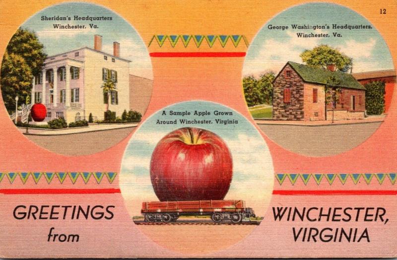 Virginia Winchester Greetings With Large Apple On Train Car Sheridan's H...