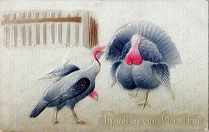 Vintage embossed Thanksgiving to turkeys Postcard