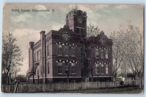 Shawneetown Illinois IL Postcard Public School Building Clock Tower 1911 Antique