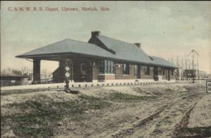 Uptown Norfolk NE C&NW RR Train Depot Station c1910 Postcard