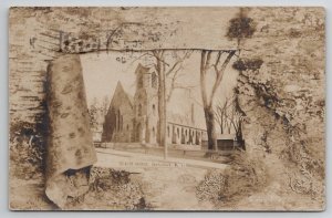 RPPC Trinity Church Pawtucket RI Rustic Masked Border Real Photo Postcard A42