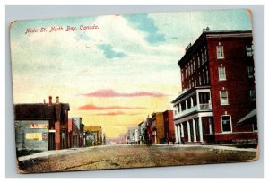 Vintage 1910's Postcard Main Street Business District North Bay Ontario Canada