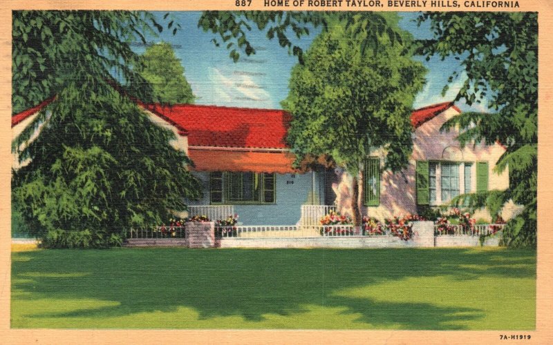 Vintage Postcard 1939 House Home of Robert Taylor Beverly Hills California CA