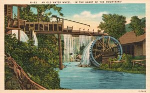 Vintage Postcard Old Water Wheel Paddled Wooden Power Mountains Asheville Post