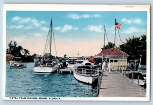 Miami Florida FL Postcard Royal Palm Docks Yacht Boat Ship c1920 Vintage Antique