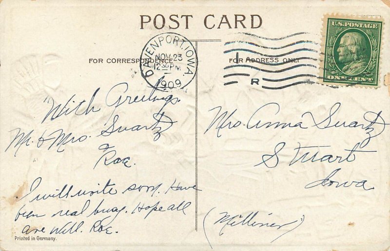Embossed Thanksgiving Postcard Boy Brings Turkey To Family S/A Veenfliet