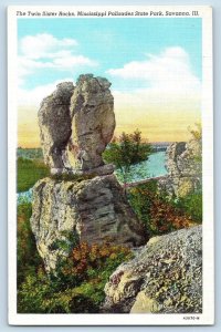 c1920's The Twin Sister Rocks Palisades State Park Savanna Illinois IL Postcard