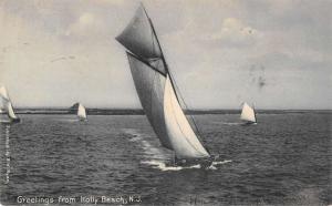 Holly Beach New Jersey Greetings From sailboats on water antique pc Z44627