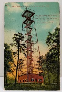 Hot Springs Arkansas Observation Tower 1912 to Vermount Illinois Postcard D6