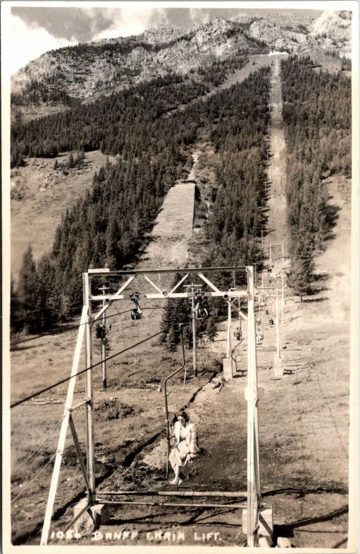 VINTAGE POSTCARD BANFF CHAIN LIFT ASCENDING SULPHUR MOUNTAIN REAL PHOTO RPPC