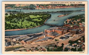 MOLINE, Illinois IL ~ Aerial View HOME OF JOHN DEERE ca 1930s Linen Postcard