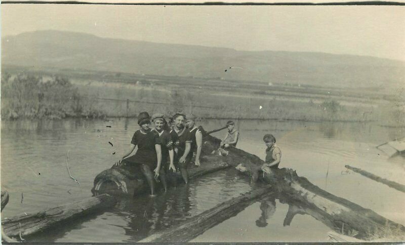 C-1910 Children Playing lumber Log Pond RPPC Photo Postcard 21-7132