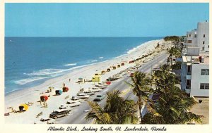 Atlantic Blvd. FORT LAUDERDALE, FL Florida Beach c1950s Chrome Vintage Postcard