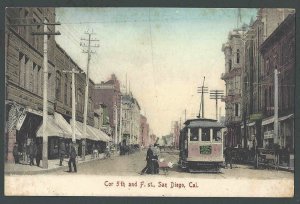 Ca 1909 PPC Corner 5th & F Street San Diego Ca Mint