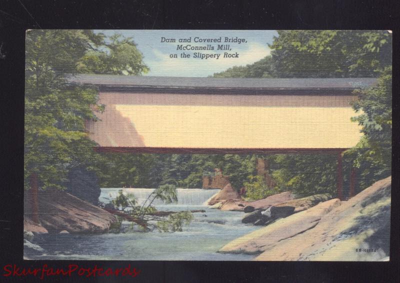 MCCONNELS MILL SLIPPERY ROCK RIVER PENNSYLVANIA COVERED BRIDGE PA. POSTCARD