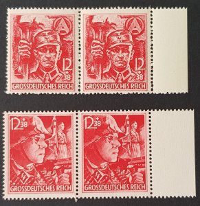 THIRD REICH ORIGINAL 1945 STAMP MARGIN SET PAIR SA/SS Mi909-910 LAST ISSUE MNH