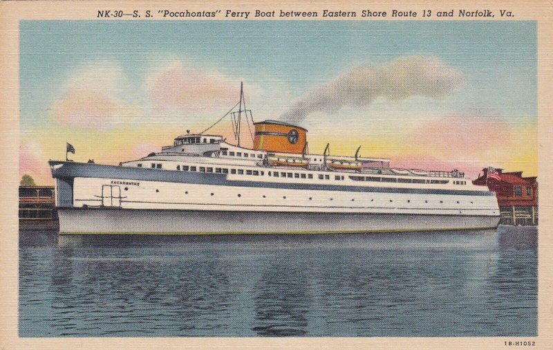 S S Pocahontas Ferry Boat Between Eastern Shore & Norfolk Curteich sk7001