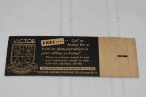 Victor Adding Machines Salesman Sample 20 Strike Matchbook Cover